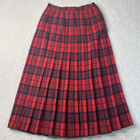 VTG Pendleton Skirt Women's 8 Red‎ Leslie Tartan 100% Virgin Wool Pleated - Picture 1 of 12